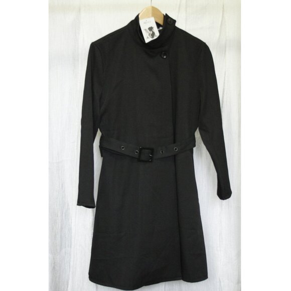 Mooyius Black High-Neck Asymmetric Belted A-Line Dress - Picture 1 of 11